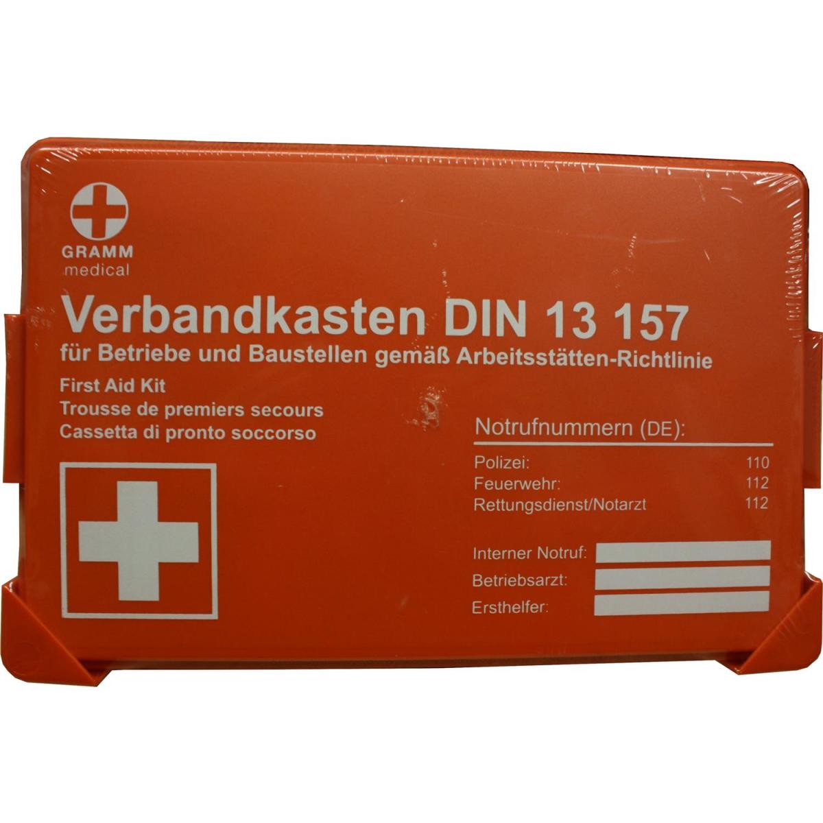 Erste-Hilfe-Verbandkasten, Wandhalterung, orange, Kunststoff, Inhalt DIN  13157