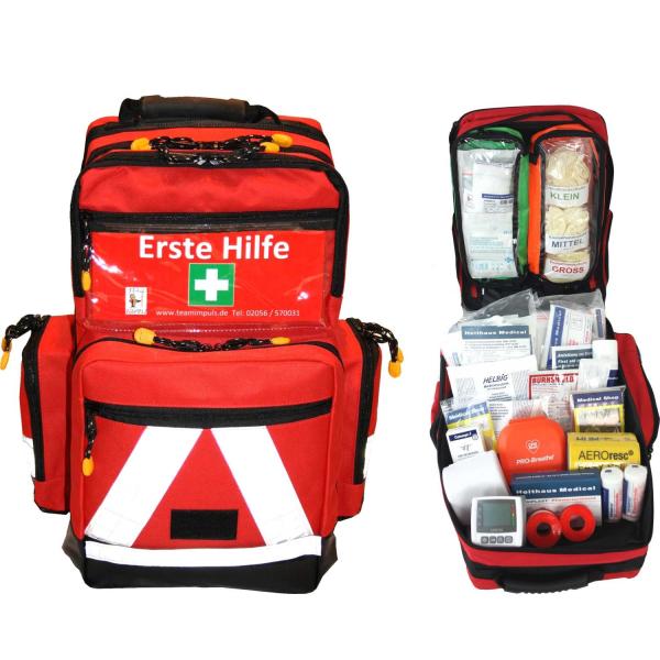 Erste Hilfe Notfallrucksack Sport, Sportvereine, Freizeit, Event & Freizeit - Nylonmaterial mit weißen Reflexstreifen