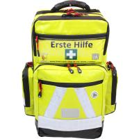 PROFI Erste Hilfe Notfallrucksack Betriebssanit&auml;ter aus gelber Plane mit aut. Blutdruckmessger&auml;t