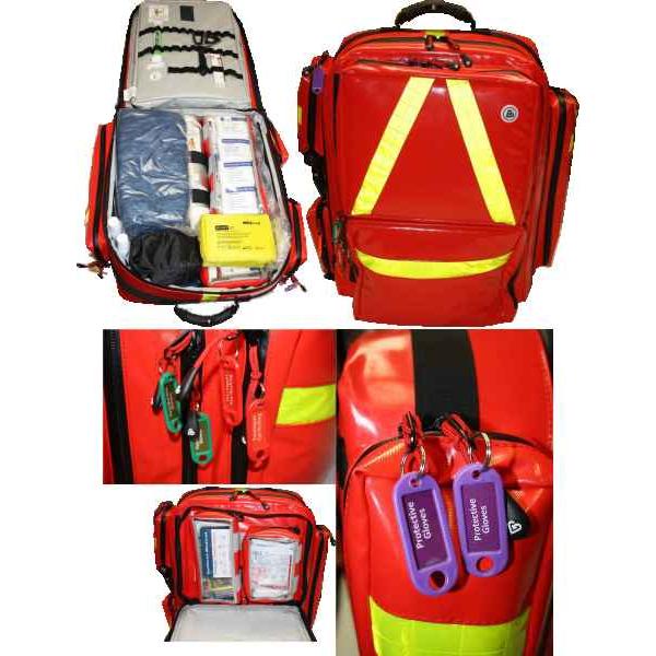 First Aid Backpack Notfallrucksack "Offshore-Outdoor" mit Defi Sauerstoff, Tourniquet, Israeli Bandage