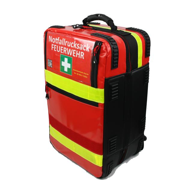 Großer Erste Hilfe Notfallrucksack FEUERWEHR Premium gem. DIN 14142 Planenmaterial mit Sauerstoff in Rot