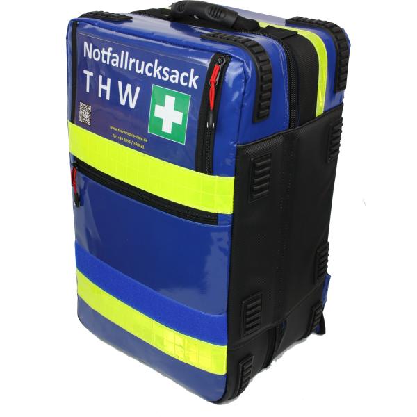 Großer Erste Hilfe Notfallrucksack THW Premium gem. DIN 14142 Planenmaterial mit Sauerstoff in Blau