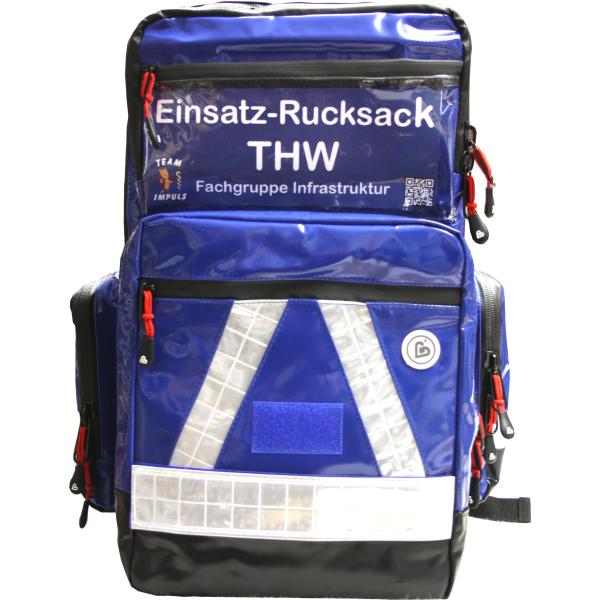 Notfallrucksack / Einsatzrucksack THW  -M- LEER - blau aus Plane mit weißen Reflexstreifen und Waterstop Reißverschlüssen