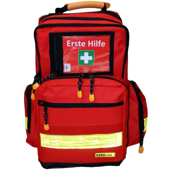 Erste Hilfe Notfallrucksack Sport  Freizeit & Event - Nylonmaterial Rot - Gelbe Reflexstreifen